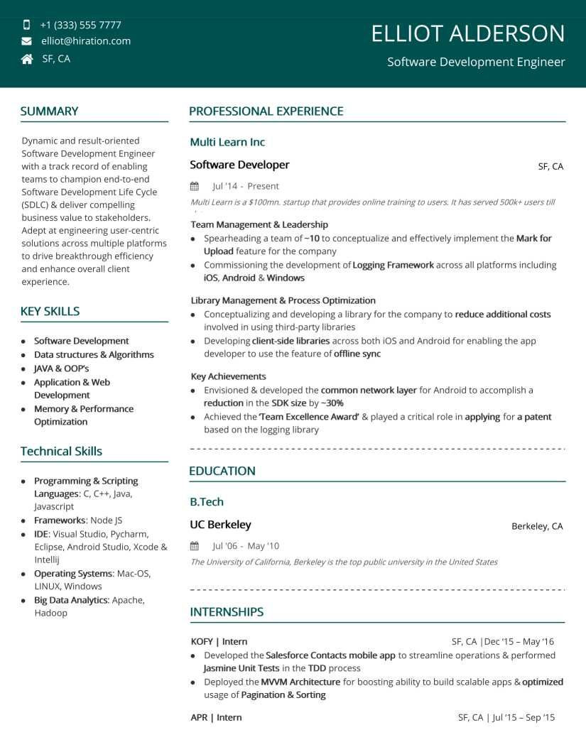 Software Engineer One Page Resume Sample One Page Resume Templates – Ultimate 2022 Guide with 10lancarrezekiq Examples