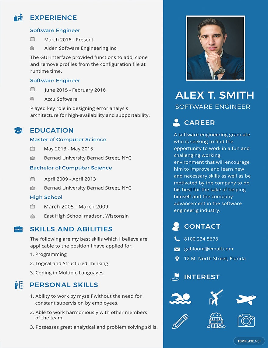 Software Engineer One Page Resume Sample Resume for software Engineer Fresher Template – Illustrator …