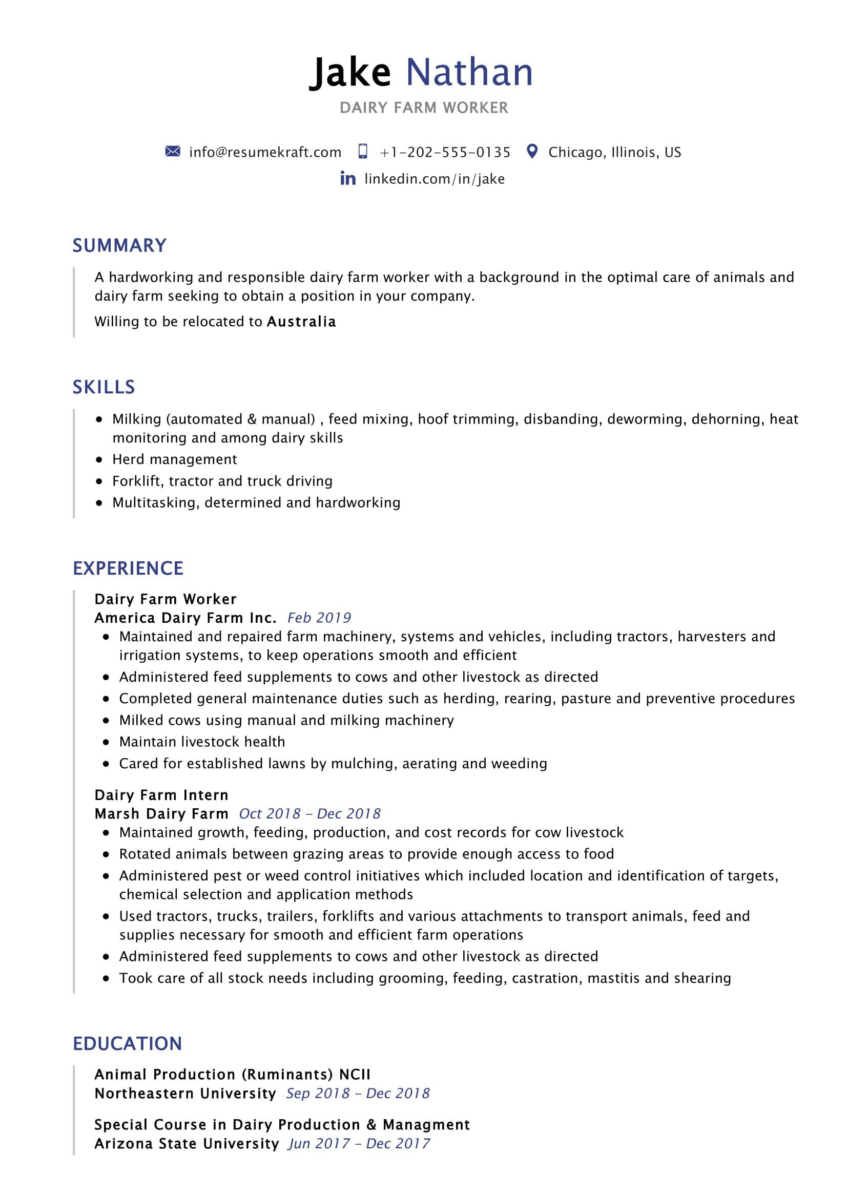 Technical Worker at the Farm Resume Sample Dairy Farm Worker Resume Sample 2022 Writing Tips – Resumekraft Technical Worker at the Farm Resume Sample Dairy Farm Worker Resume Sample 2022 Writing Tips – Resumekraft