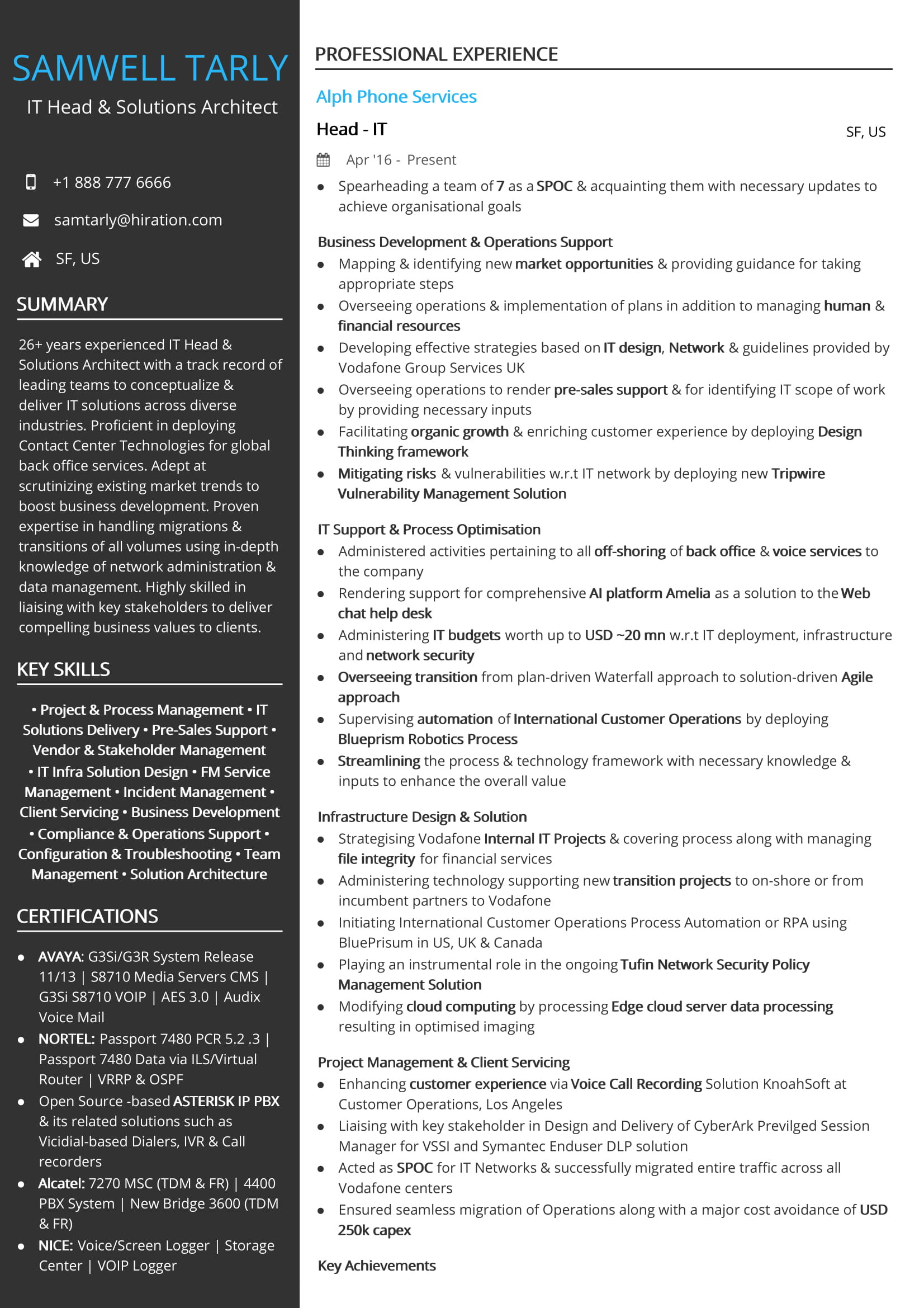 Technology Sample Resume with 20 Years Experience Technology Resume Examples & Resume Samples [2020]