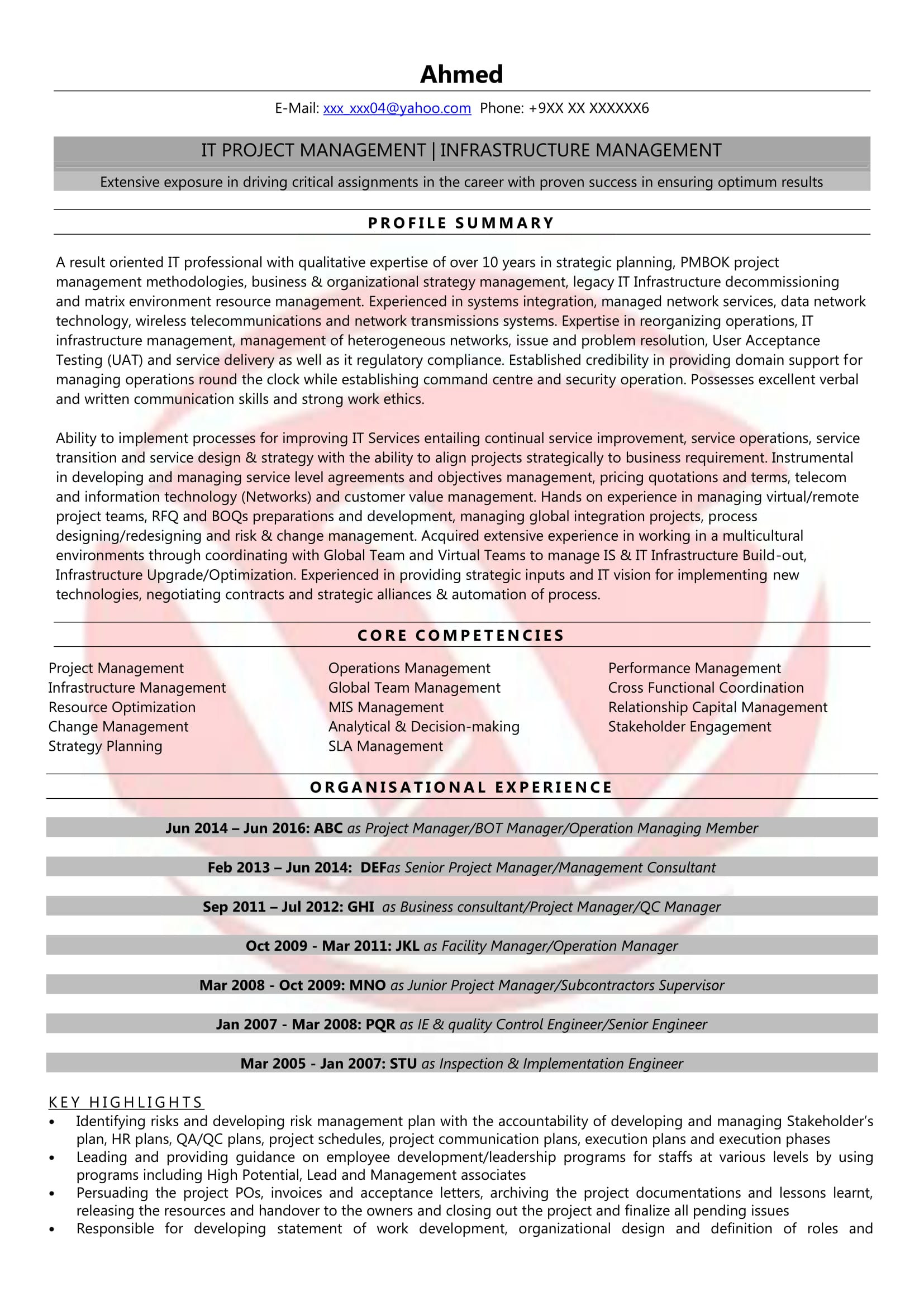 Telecom Project Manager Resume Sample India Project Manager Sample Resumes, Download Resume format Templates!