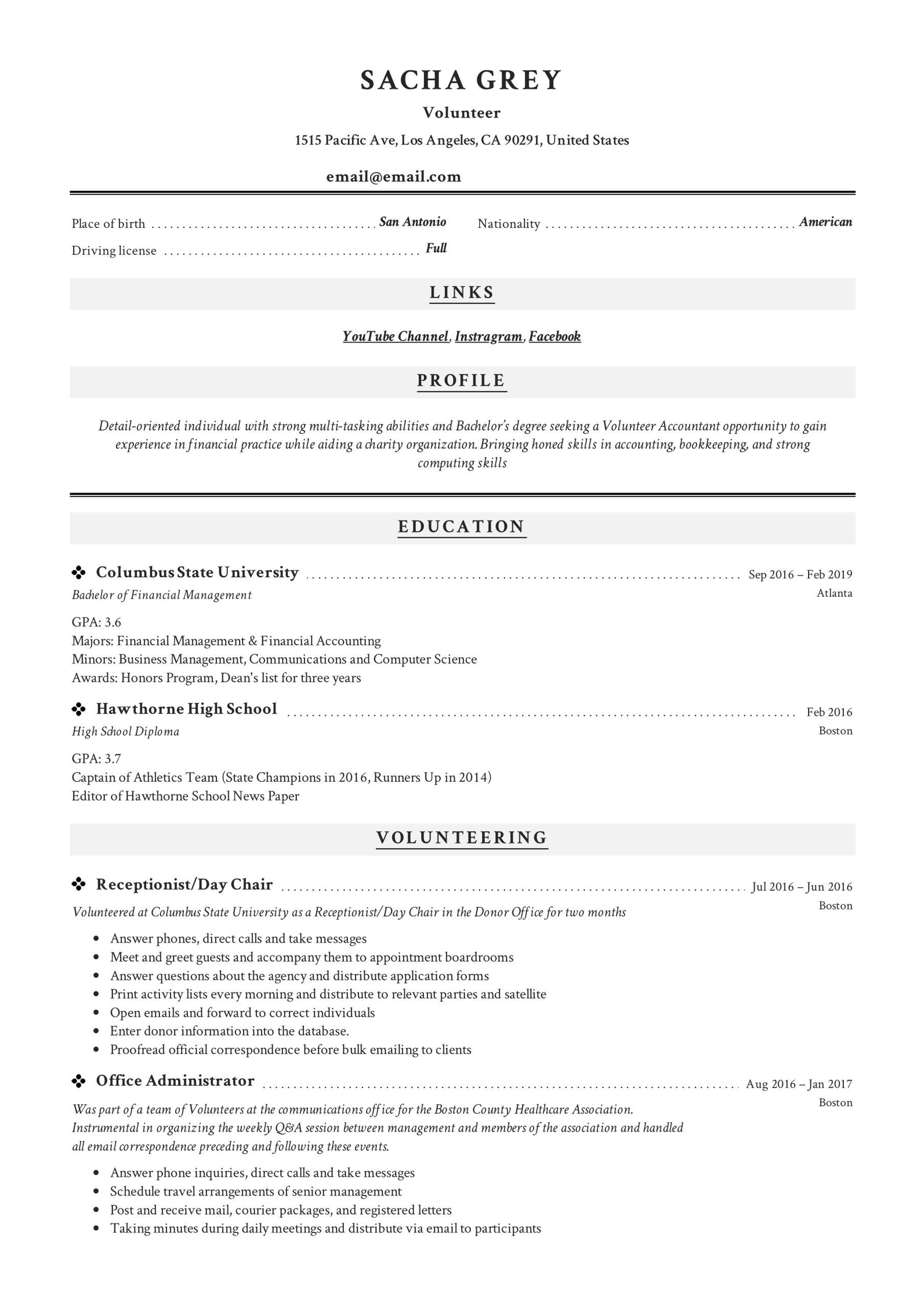 Volunteer Experience at Community Eatery Resume Sample Volunteer Resume Sample & Writing Guide –   Pdf’s 2019