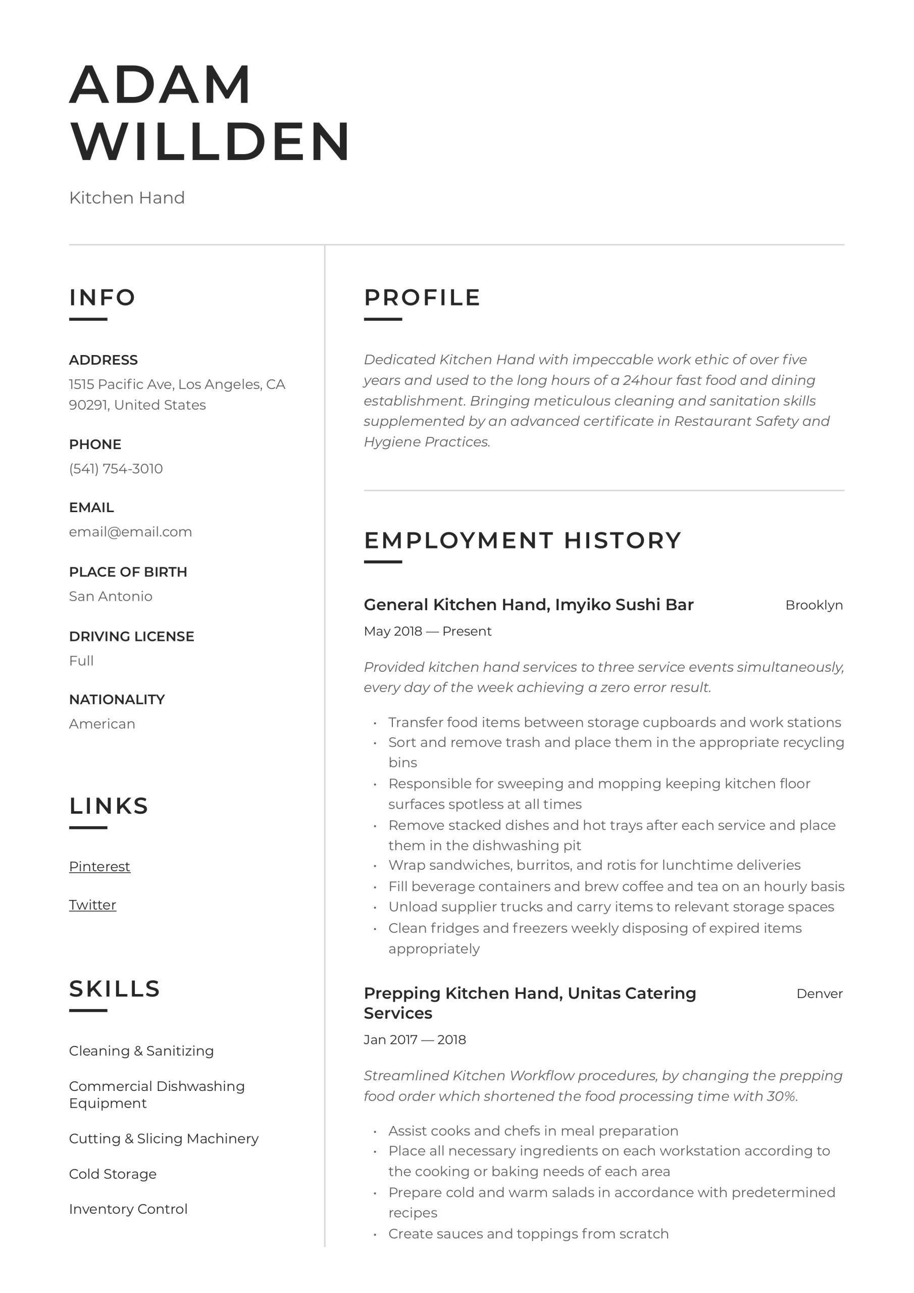 Volunteer Experience at soup Kitchen Resume Sample Kitchen Hand Resume & Writing Guide  12 Free Templates 2020