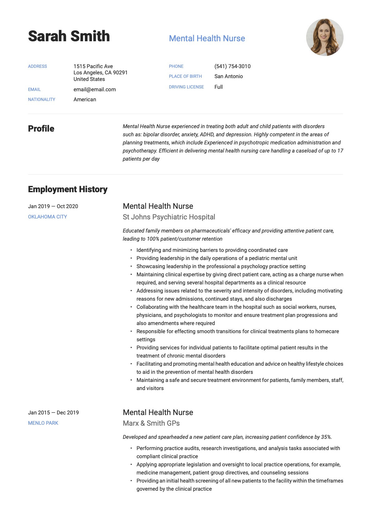 Volunteer with Adult with Mental Illness Resume Samples Mental Health Nurse Resume & Guide  20 Free Templates