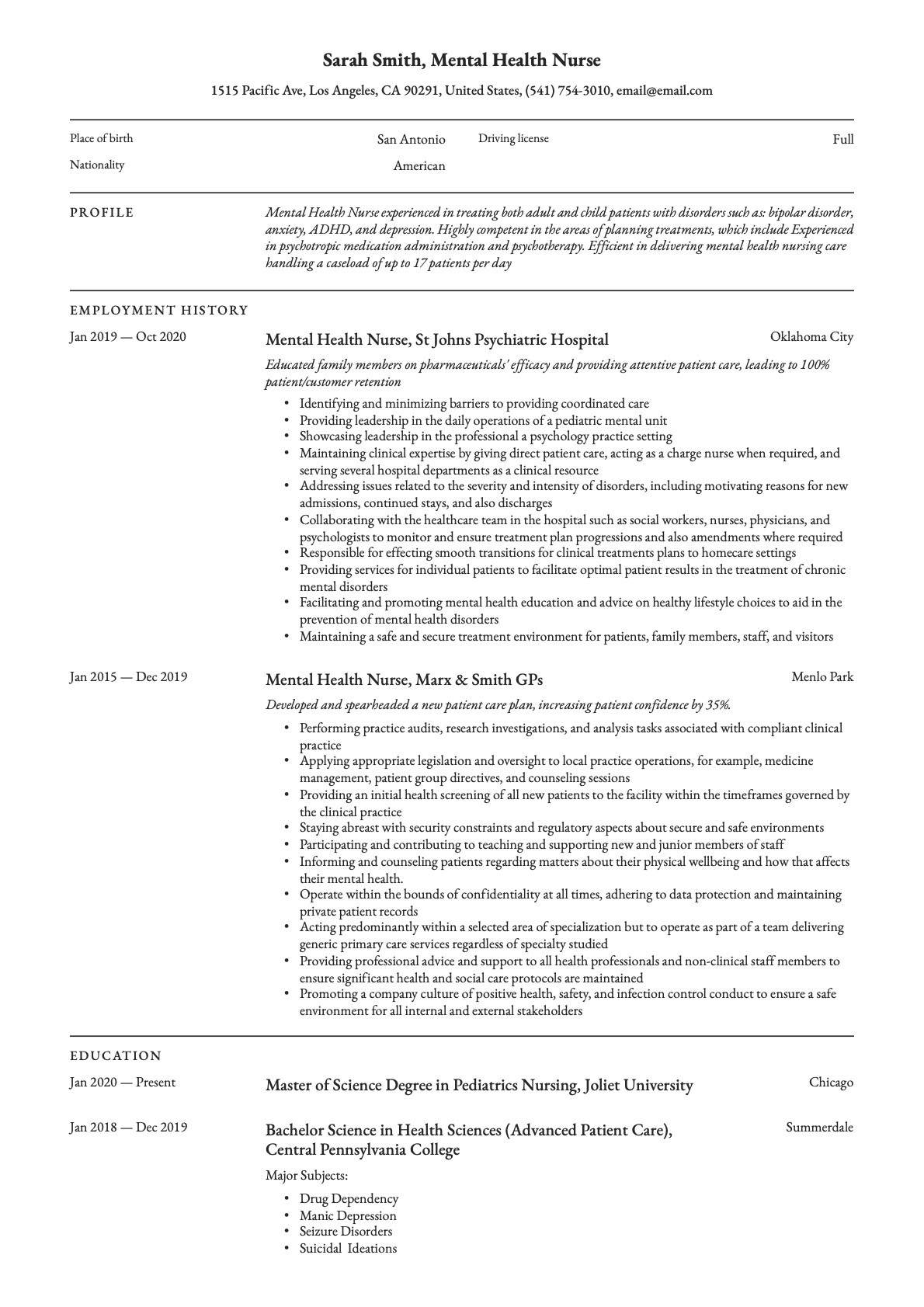 Volunteer with Adult with Mental Illness Resume Samples Mental Health Nurse Resume & Guide  20 Free Templates