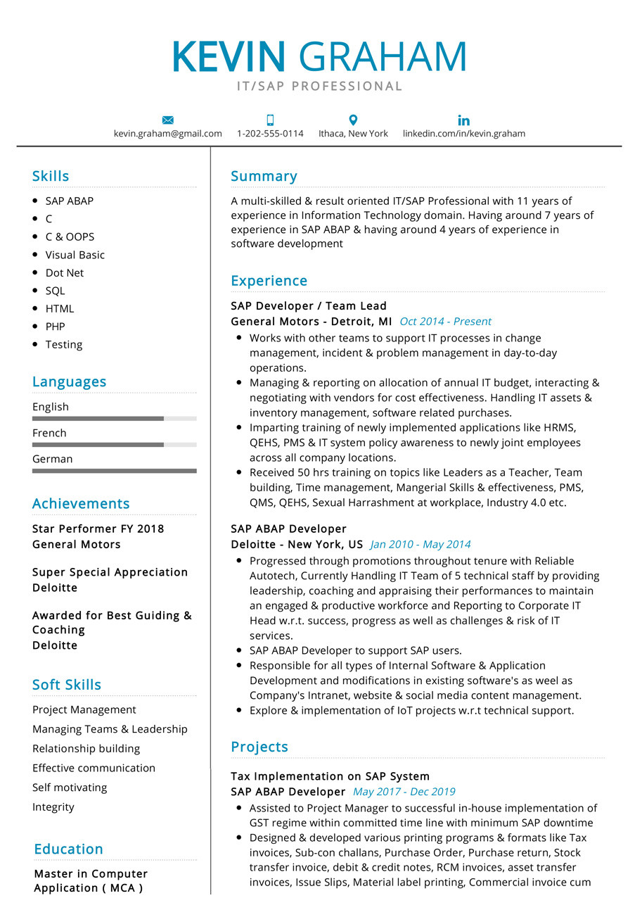 11 Years It Professional Resume Sample Professional Sap Resume Sample 2022 Writing Tips – Resumekraft