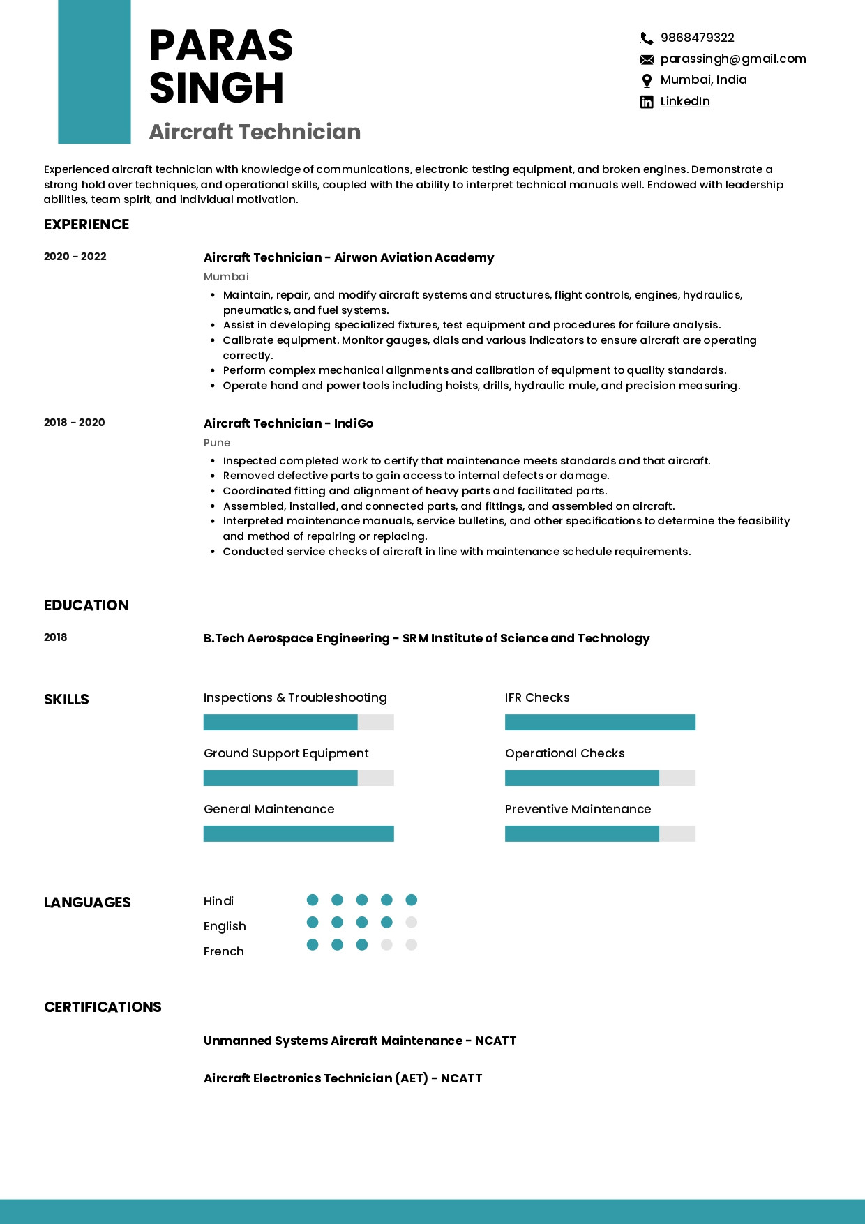 Aircraft Line Service Technician Resume Sample Sample Resume Of Aircraft Technician with Template & Writing Guide …