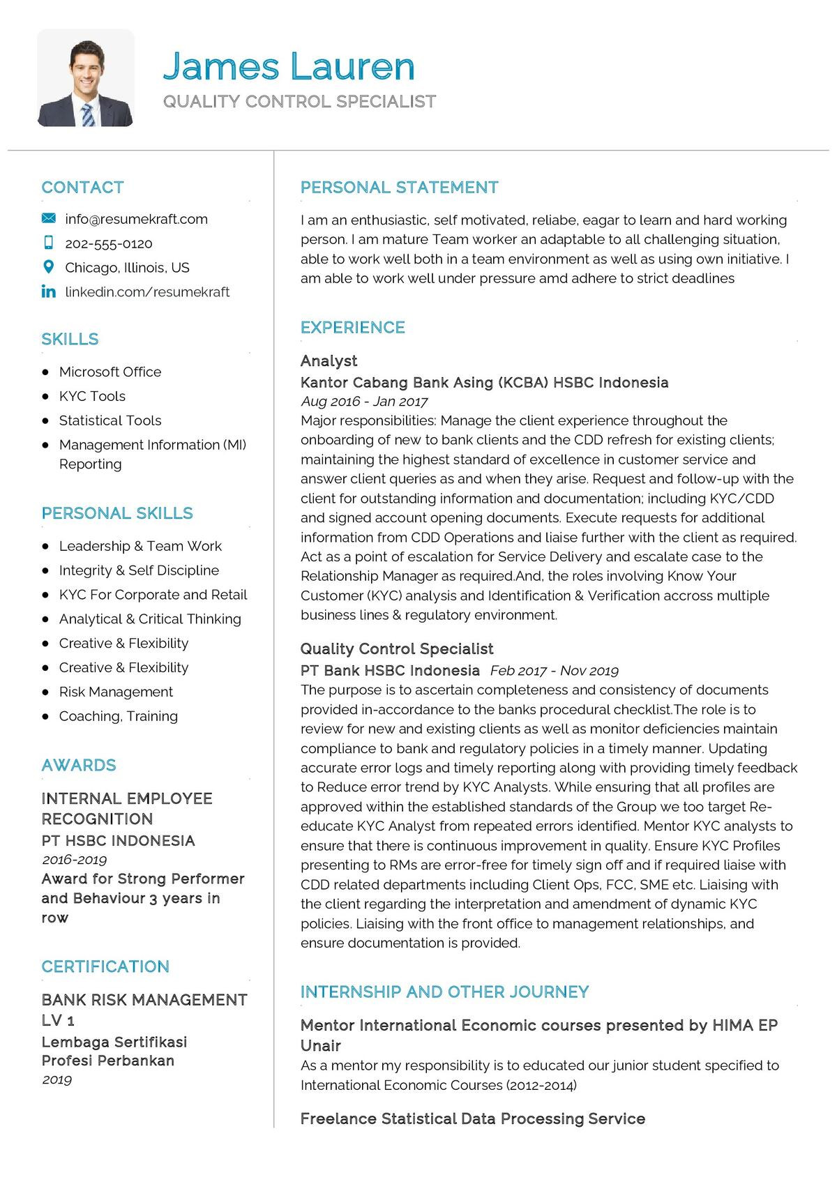 Bank Of America Shared Services Qa Resume Sample Quality Control Specialist Cv Sample 2022 Writing Tips – Resumekraft