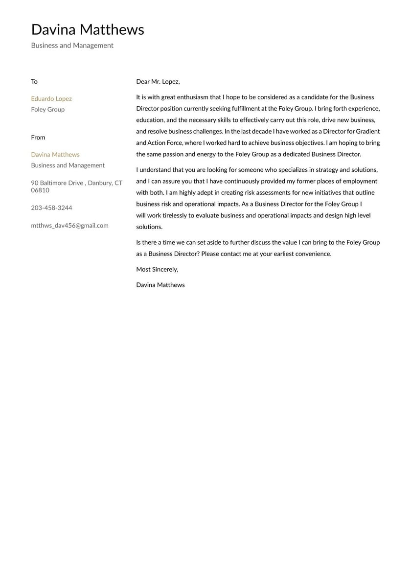 Business Administration Sample Cover Resume Letter Business and Management Cover Letter Examples & Expert Tips [free]