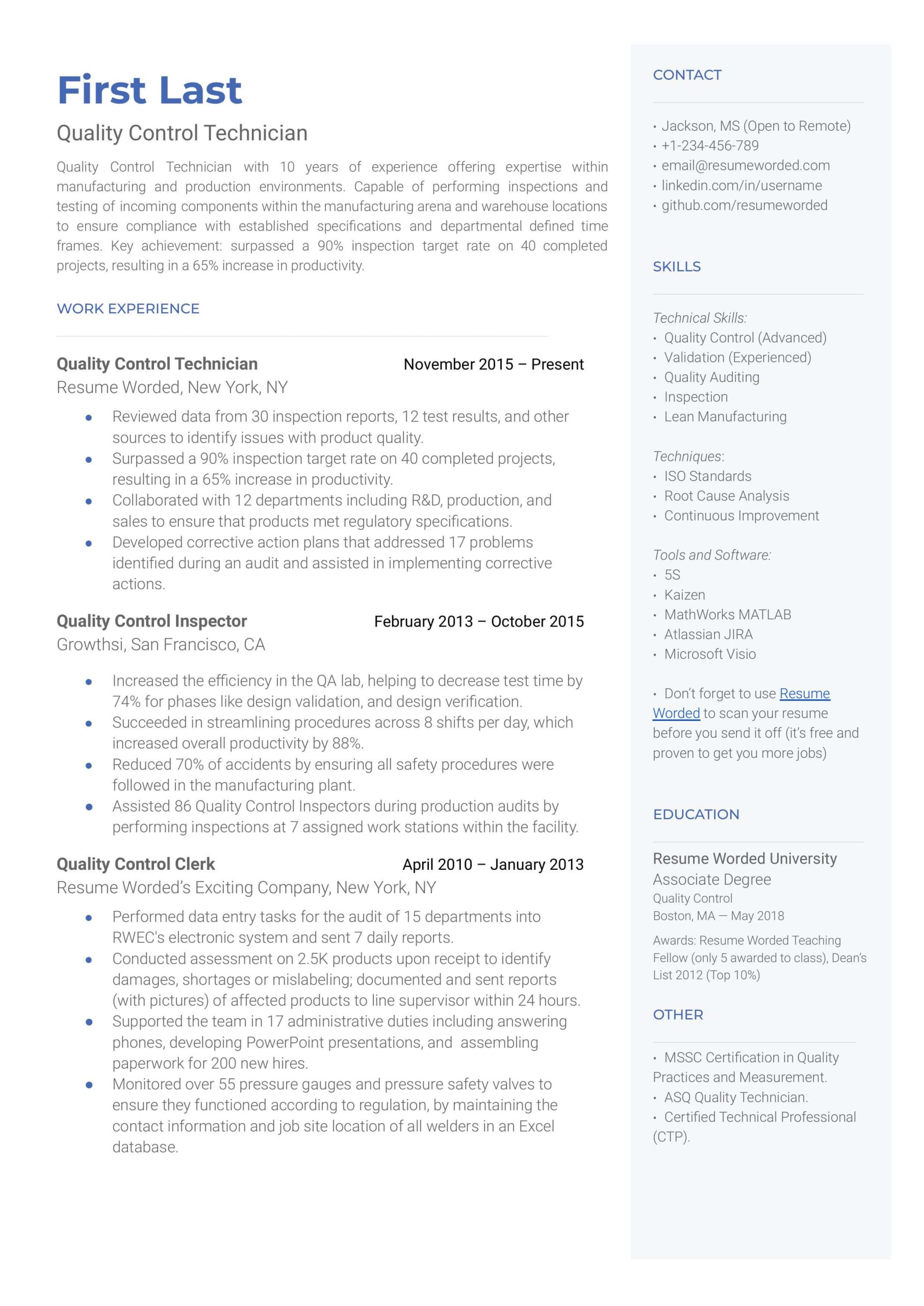 Chemical Characterization Using Hplc Resume Sample 4 Quality Control Resume Examples for 2022 Resume Worded Chemical Characterization Using Hplc Resume Sample 4 Quality Control Resume Examples for 2022 Resume Worded