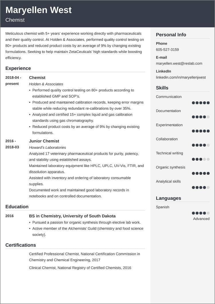 Chemical Characterization Using Hplc Resume Sample Chemistry Resumeâexamples and Writing Tips for A Chemist