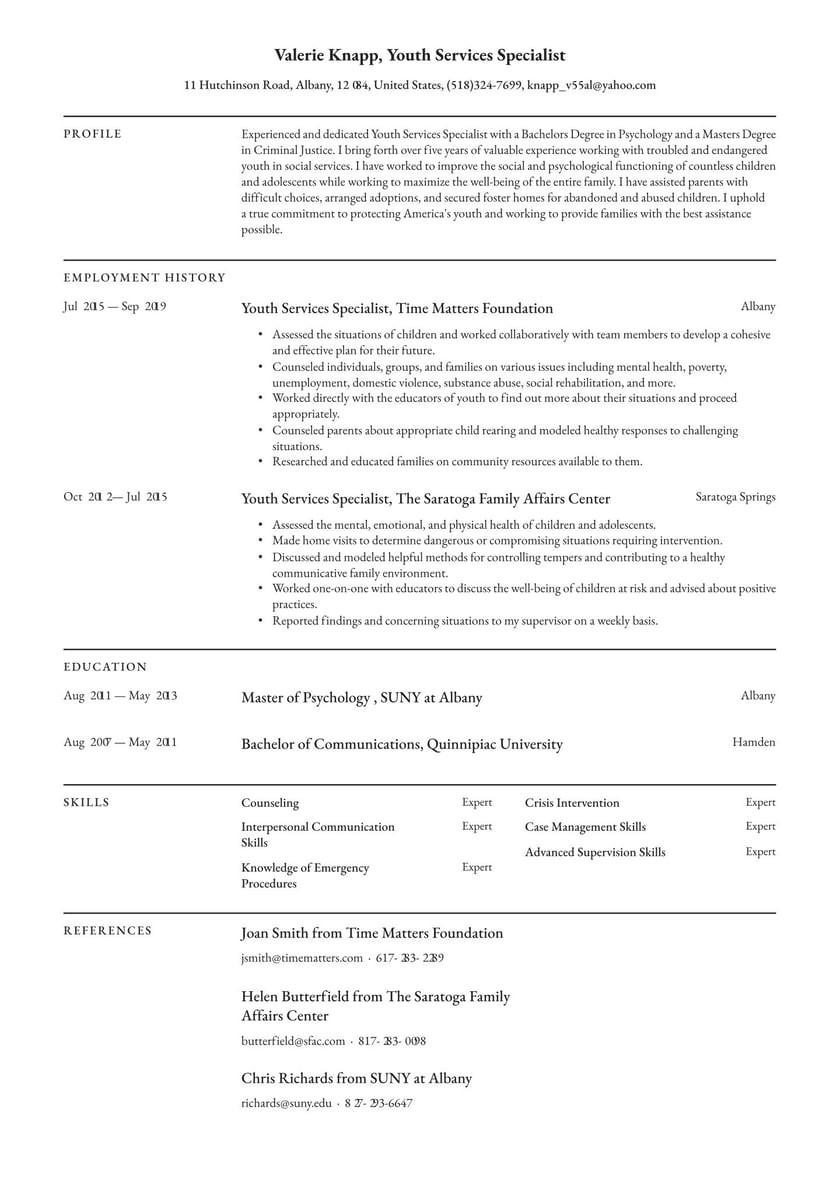 Child and Youth Care Resume Samples Youth Services Specialist Resume Examples & Writing Tips 2022 (free