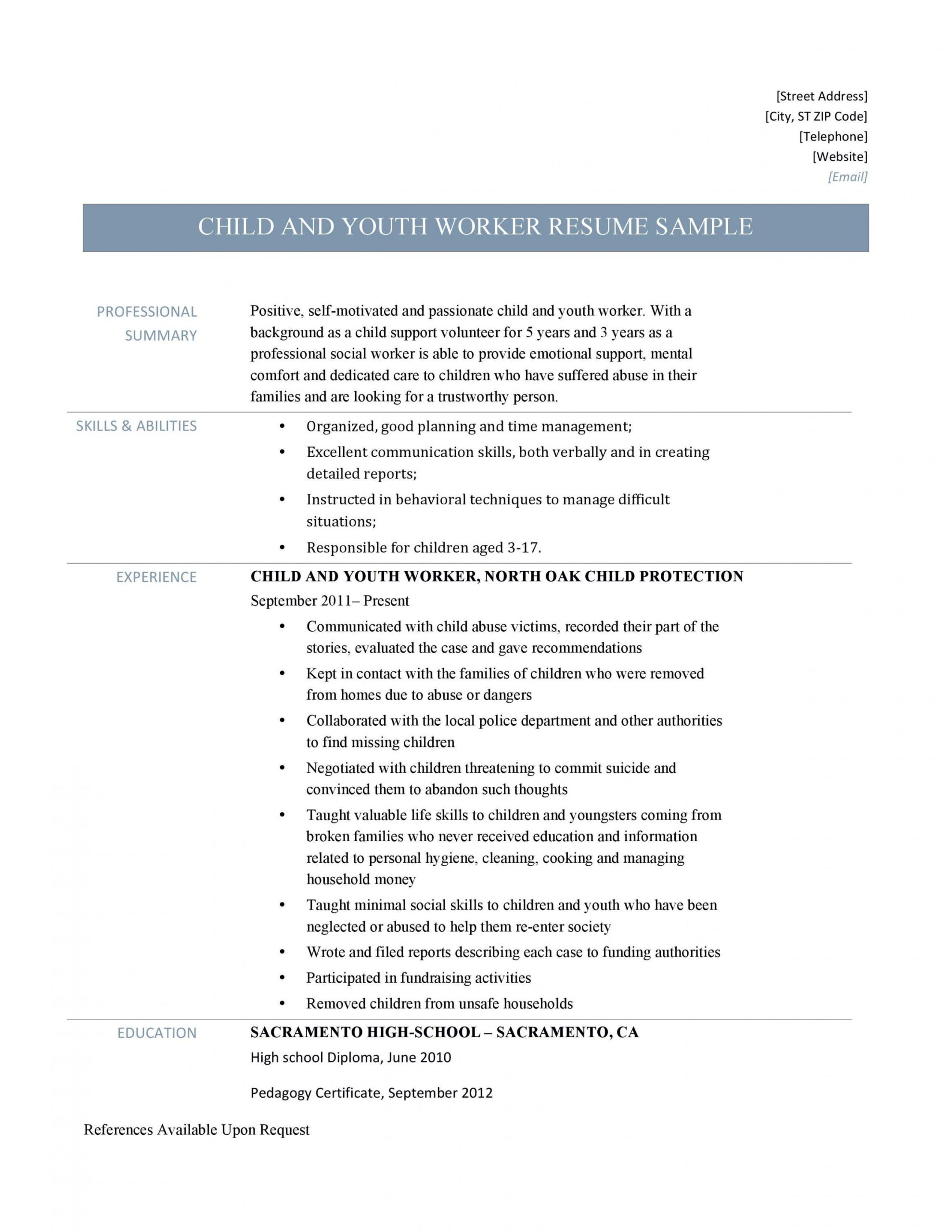Child and Youth Care Worker Resume Sample Youth Worker Job Description Template Pdf Job Description …