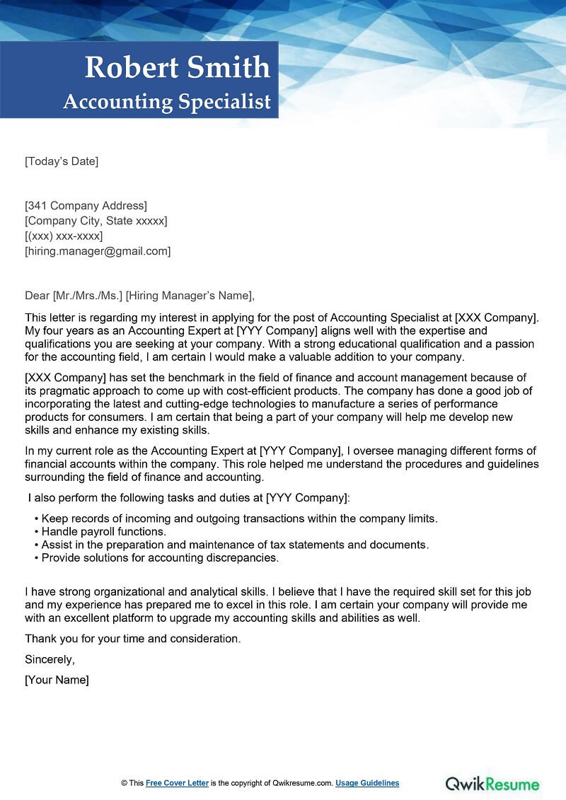 Cover Letter for Resume Sample for Accountant Accounting Specialist Cover Letter Examples – Qwikresume Cover Letter for Resume Sample for Accountant Accounting Specialist Cover Letter Examples – Qwikresume