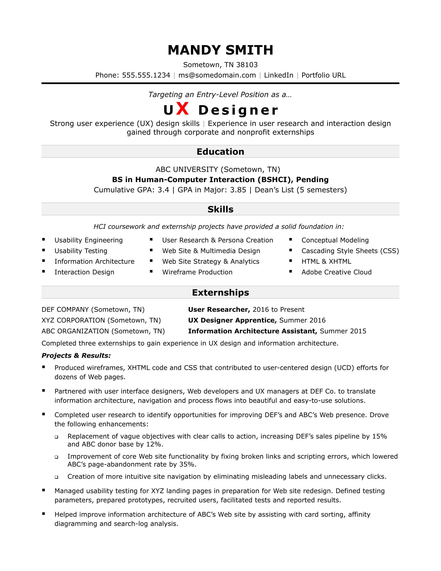 Dean S List On Resume Sample Entry-level Ux Designer Resume Monster.com