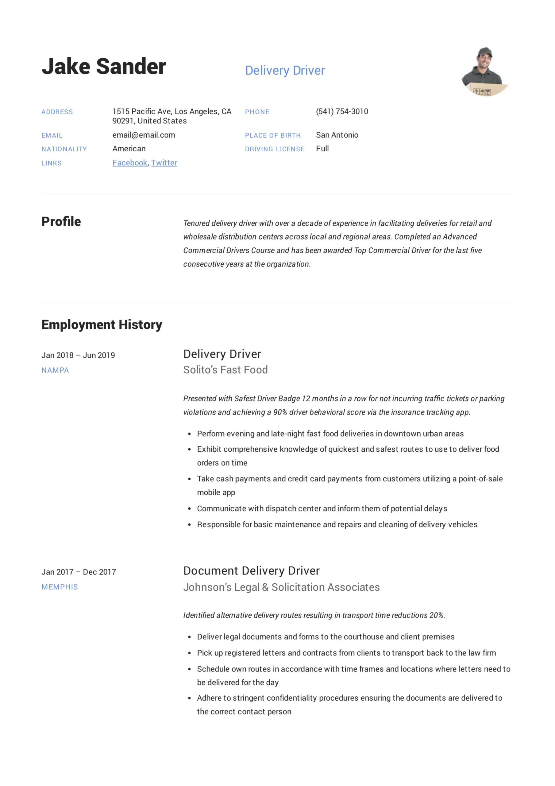 Delivery Driver Job Description Sample Resume Delivery Driver Resume & Writing Guide  12 Resume Examples 2022
