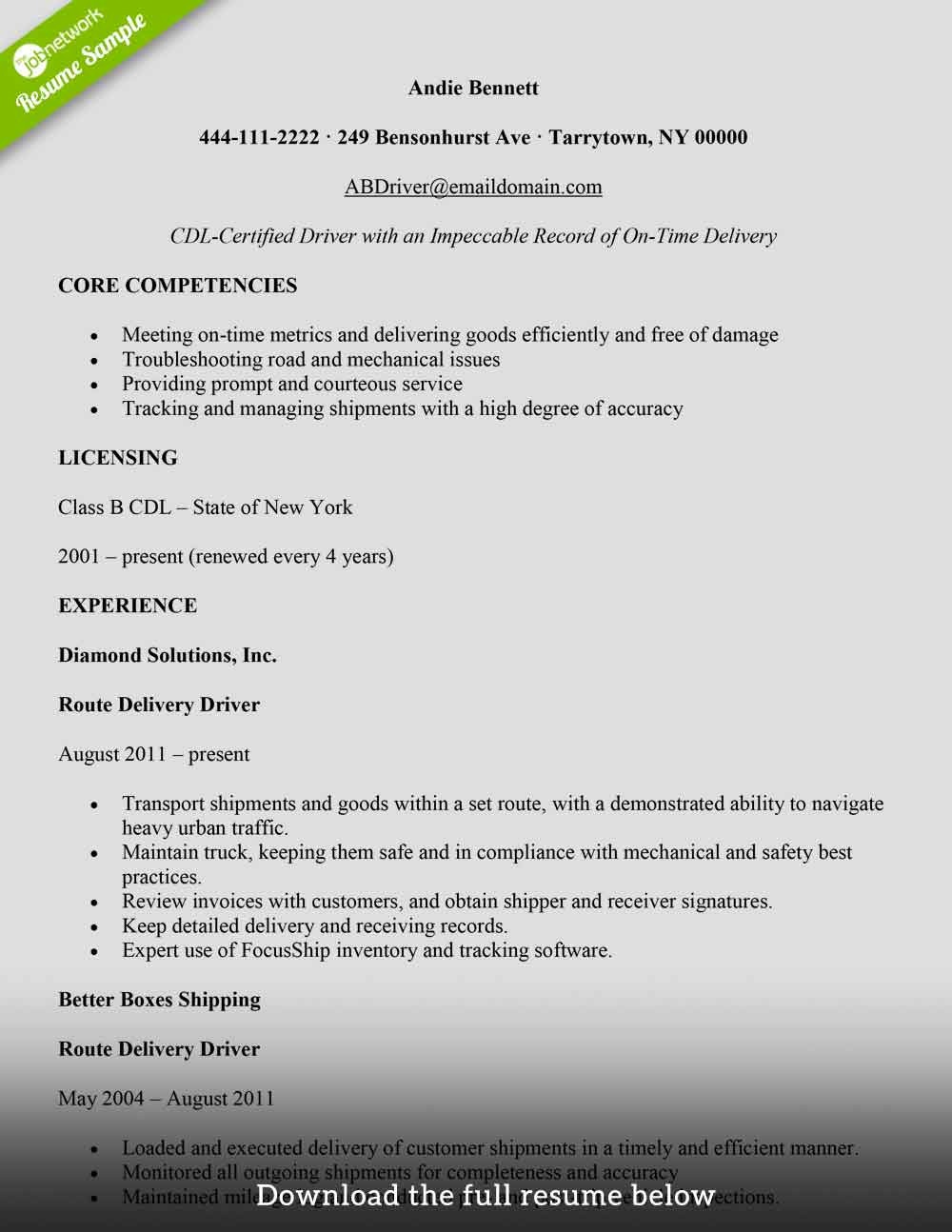 Delivery Driver Job Description Sample Resume How to Write A Delivery Driver Resume (with Examples) -the Jobnetwork