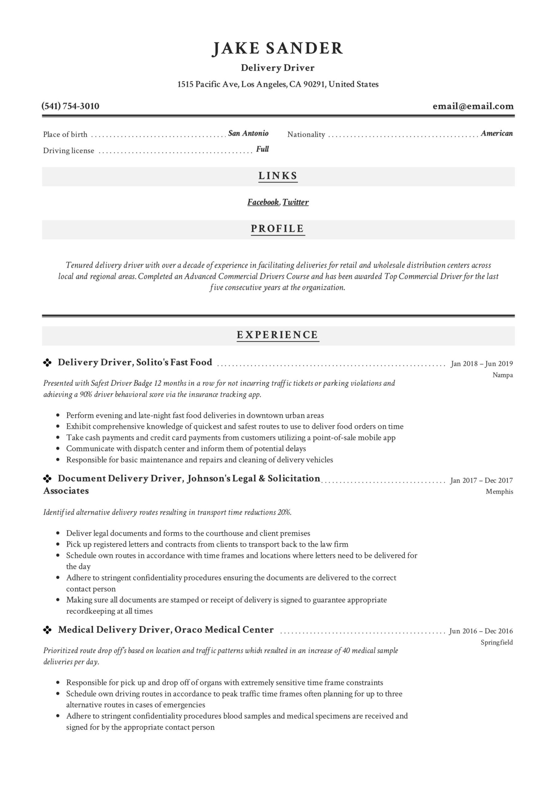 Delivery Driver Of Auto Parts Resume Sample Delivery Driver Resume & Writing Guide  12 Resume Examples 2022