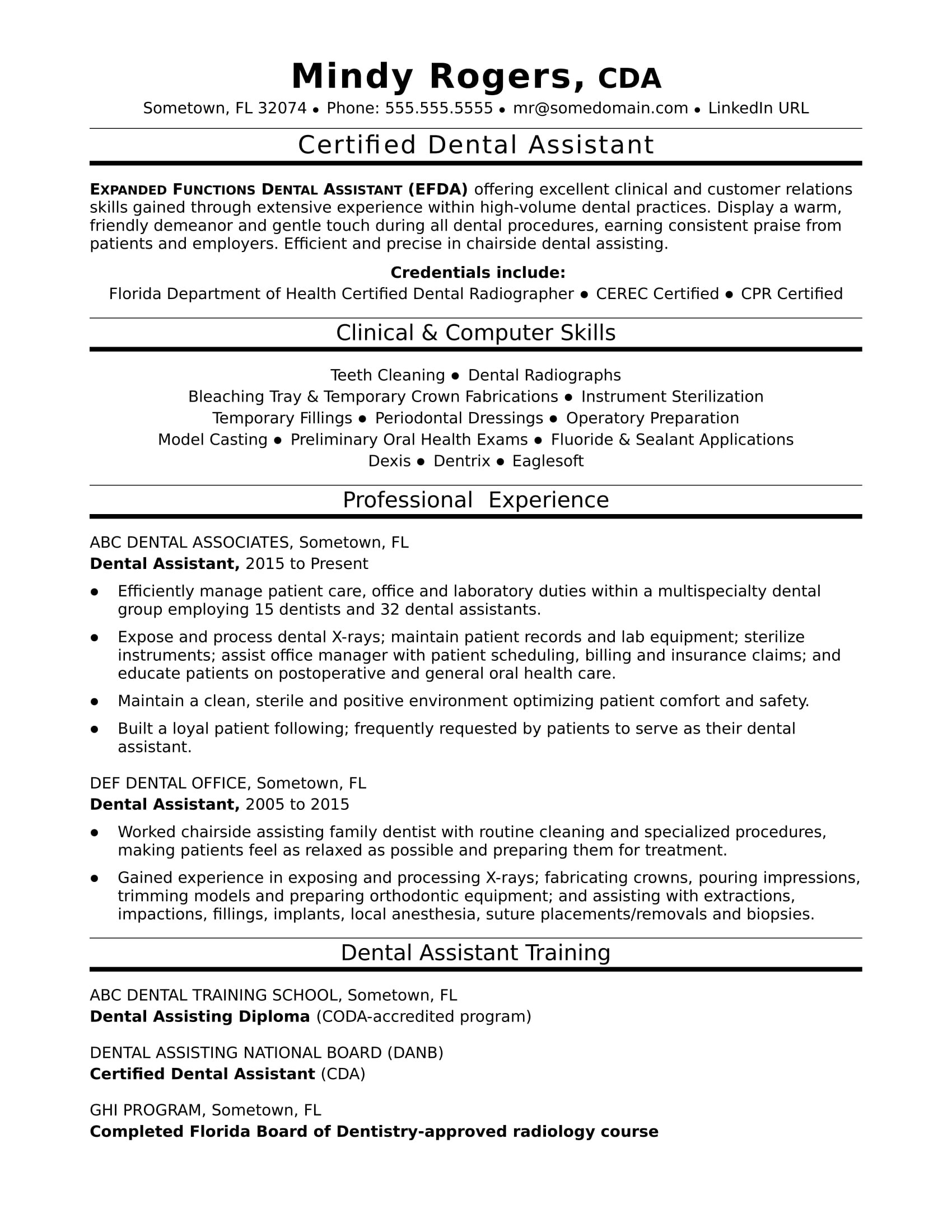Dental assistant and Receptionist Resume Sample Dental assistant Resume Monster.com