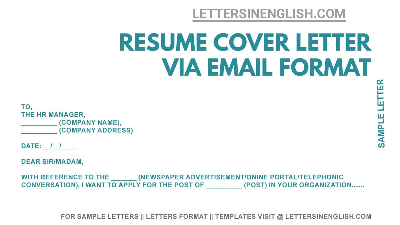 Email format Sample for Sending Resume Cover Letter for Resume â Cover Letter Sending Resume Via Email
