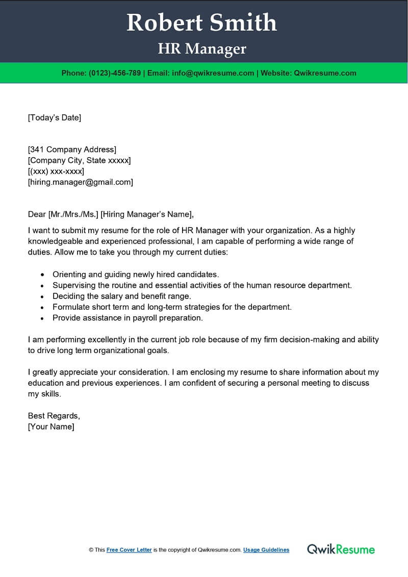 Email Resume to Hiring Manager Sample Hr Manager Cover Letter Examples – Qwikresume
