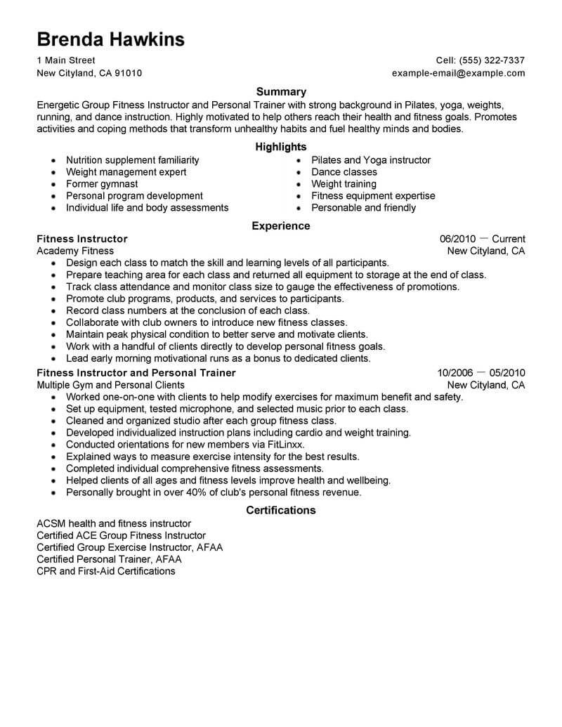 Entry Level Personal Trainer Resume Sample Best Fitness and Personal Trainer Resume Example From Professional …