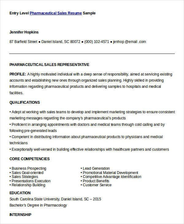 Entry Level Pharmaceutical Sales Resume Sample Sales Resume Template 24 Free Word Pdf Documents