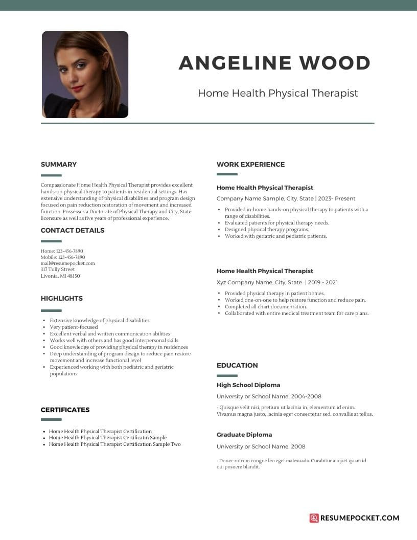 Entry Level Physical therapist Resume Samples Home Health Physical therapist Resume Example – Resumepocket