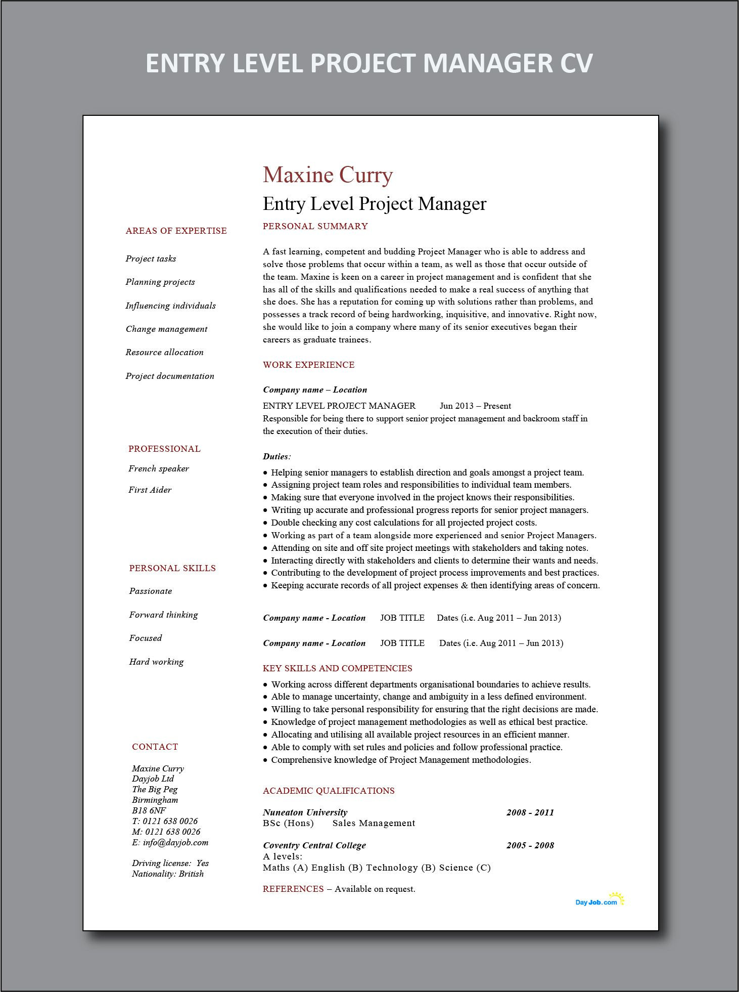 Entry Level Project Manager Resume Sample Entry Level Project Manager Cv