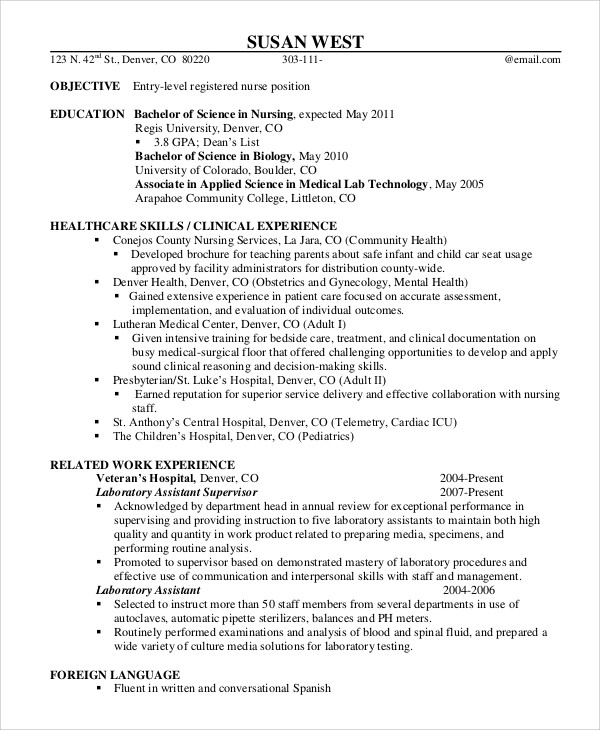 Entry Level Registered Nurse Resume Sample Free 9 Sample Registered Nurse Resume Templates In Ms