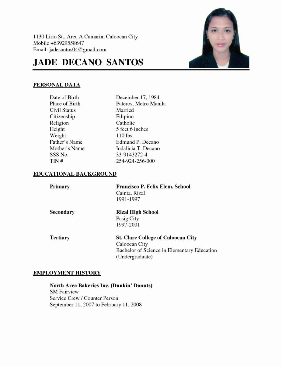 Filipino Resume Sample for High School Graduate Basic Resume Examples Easy Resume Example for Simple Filipino …