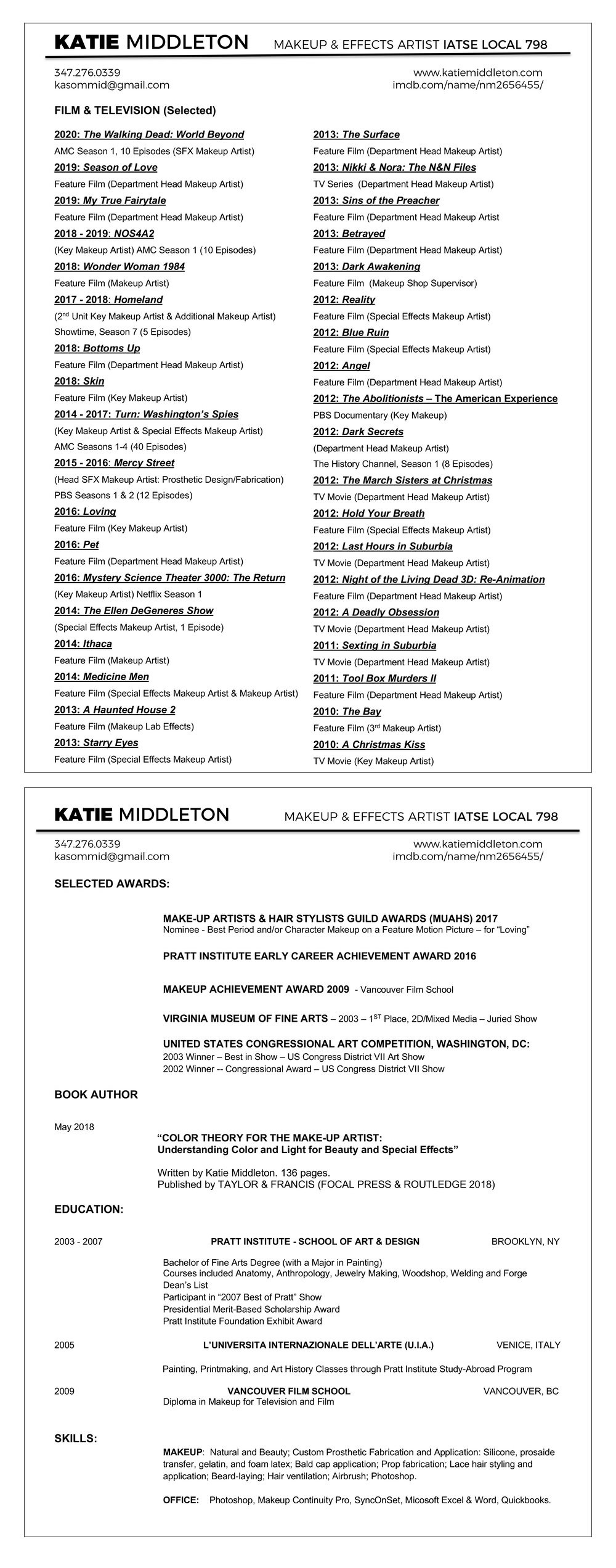 Film Makeup Artist Resume Sample Template Resume â Katie Middleton Makeup & Special Effects. Makeup Artist …