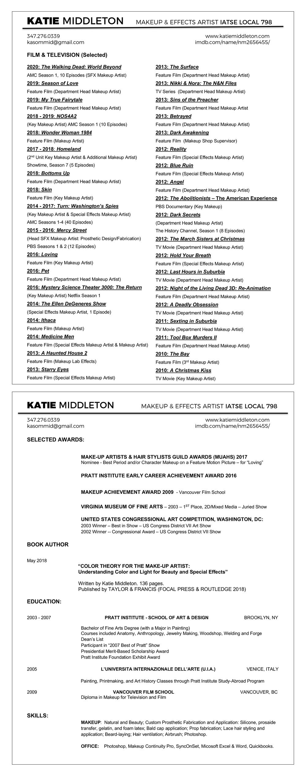 Film Makeup Artist Resume Sample Template Resume â Katie Middleton Makeup & Special Effects. Makeup Artist … Film Makeup Artist Resume Sample Template Resume â Katie Middleton Makeup & Special Effects. Makeup Artist …