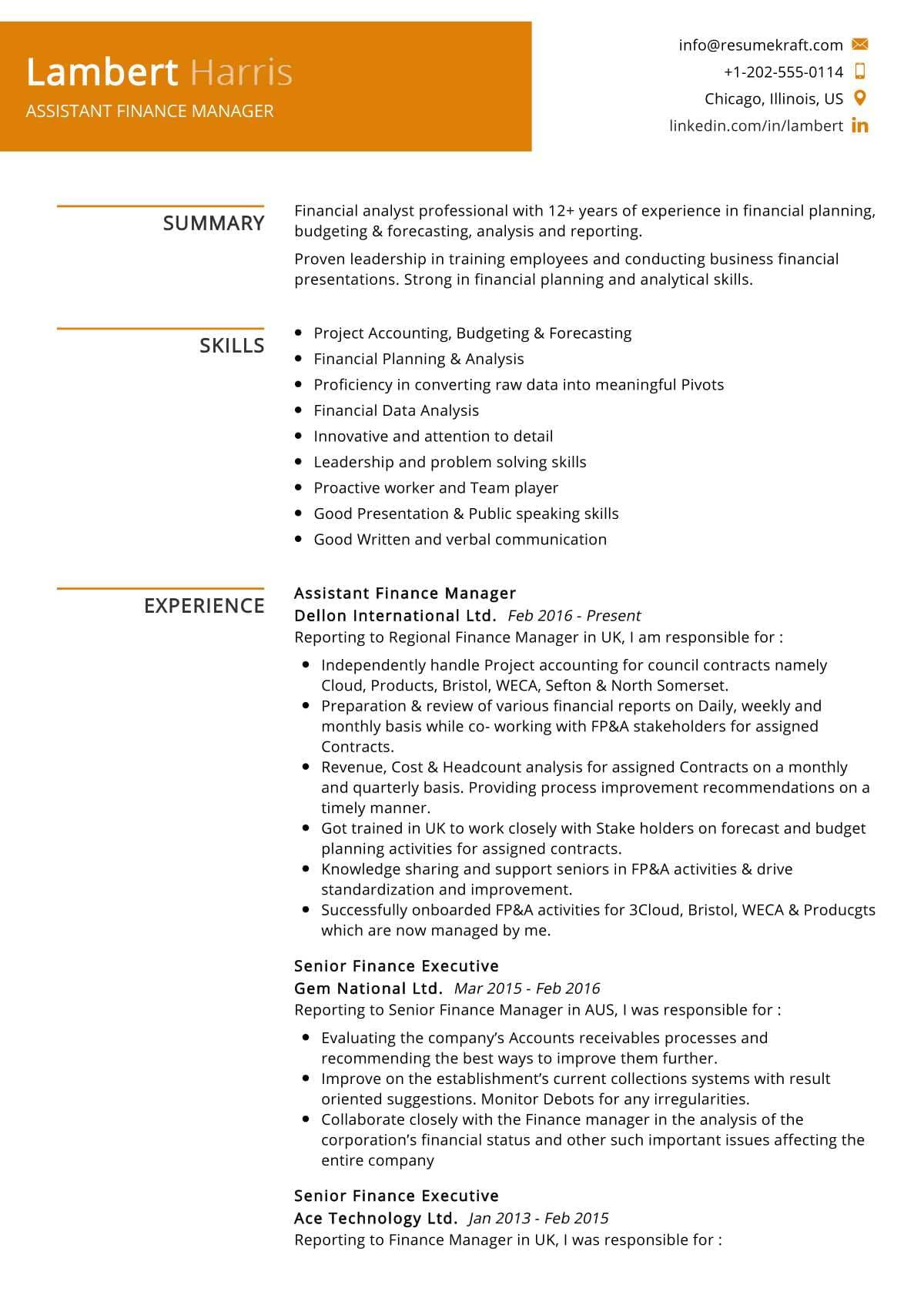 Finance and Accounts Manager Resume Sample assistant Finance Manager Resume Example 2022 Writing Tips …
