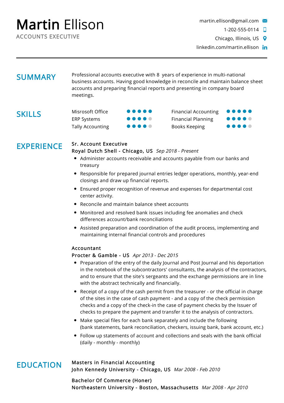Finance Executive Resume Sample In India Accounts Executive Resume Example 2022 Writing Tips – Resumekraft