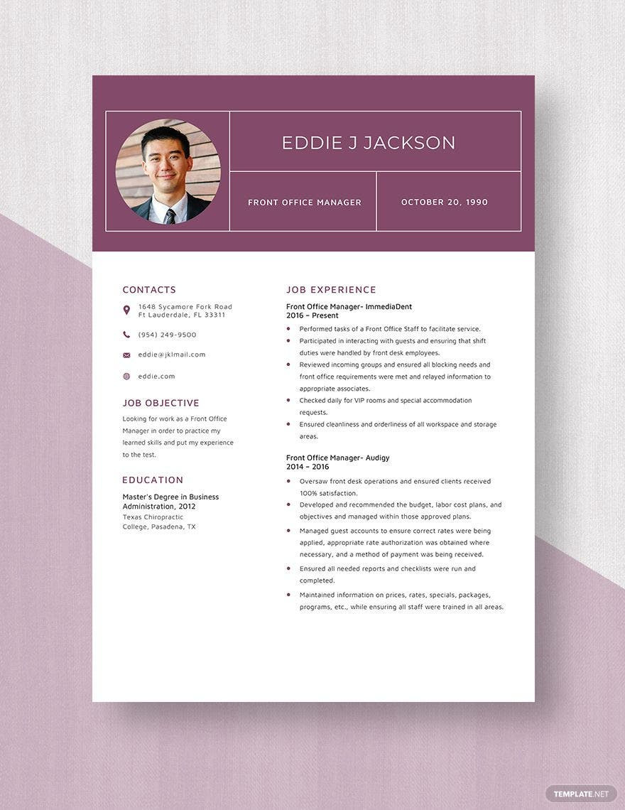 Free Sample Of Office Manager Resume Free Free Front Office Manager Resume Template – Word, Apple Pages …