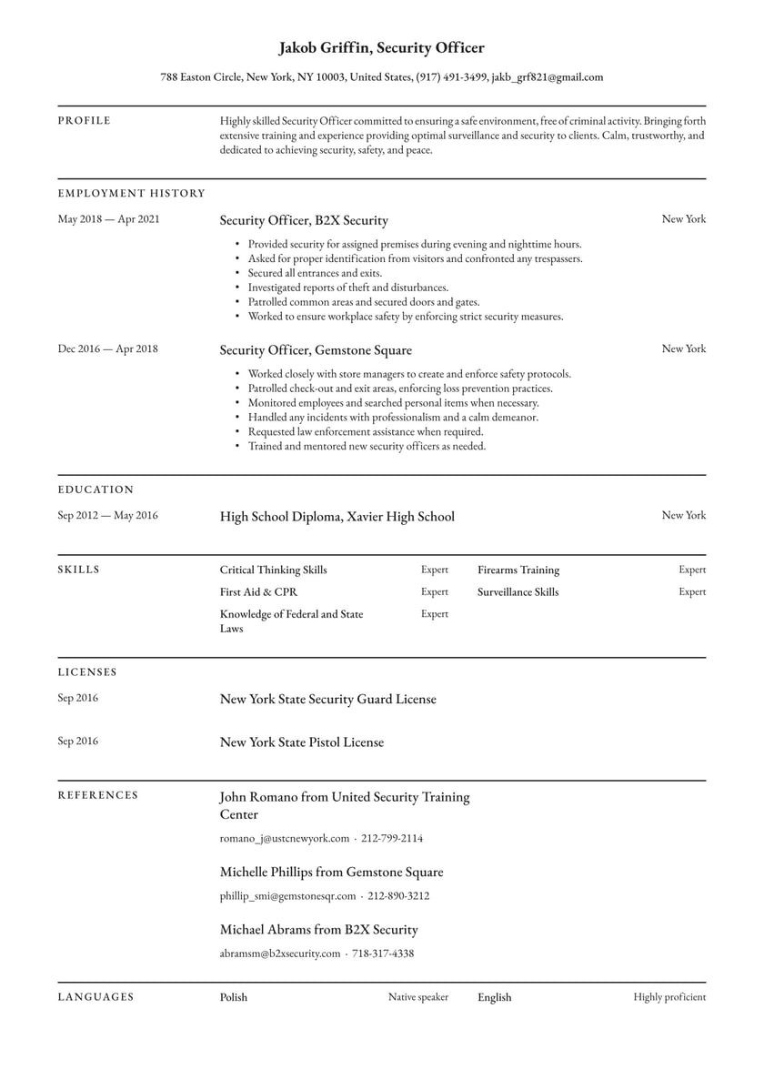 Free Sample Of Resume for Security Guard Security Officer Resume Examples & Writing Tips 2022 (free Guide)