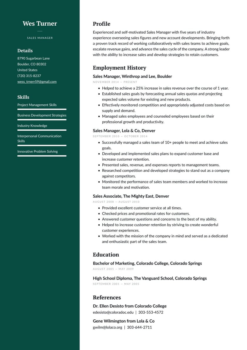 Free Sample Of Sales Manager Resume Sales Manager Resume Example & Writing Guide Â· Resume.io