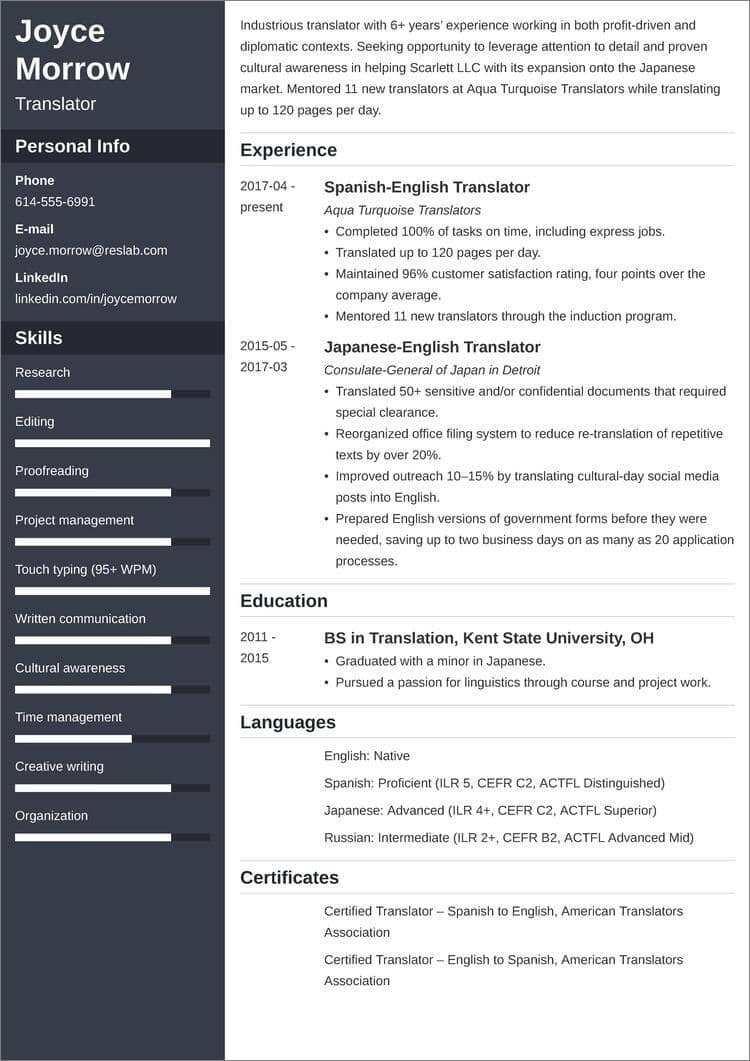 Functional Skills Based Resume Sample Kent State Translator Resume (cv)âsample and 25lancarrezekiq Writing Tips