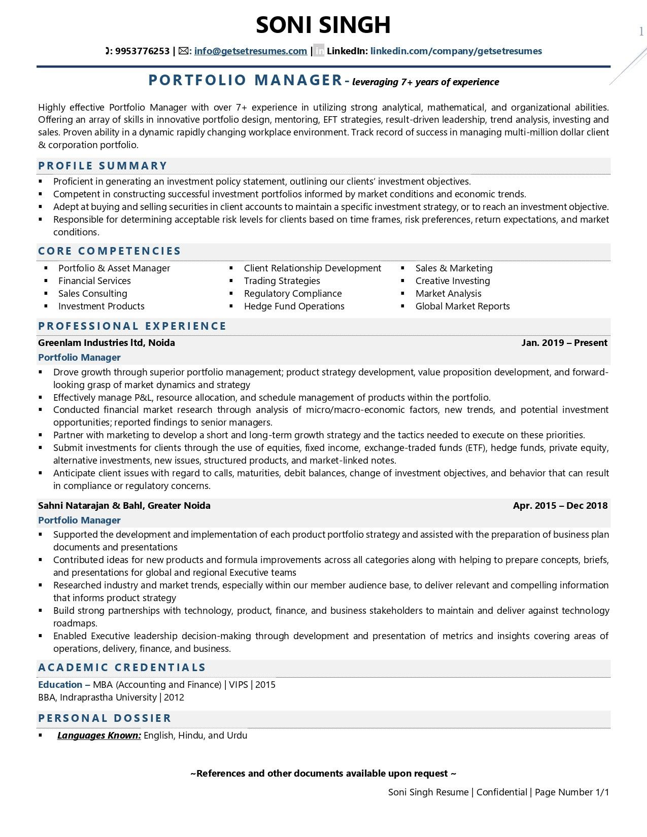 Fund Of Pe Fund Sample Resume Portfolio / asset Manager Resume Examples & Template (with Job …