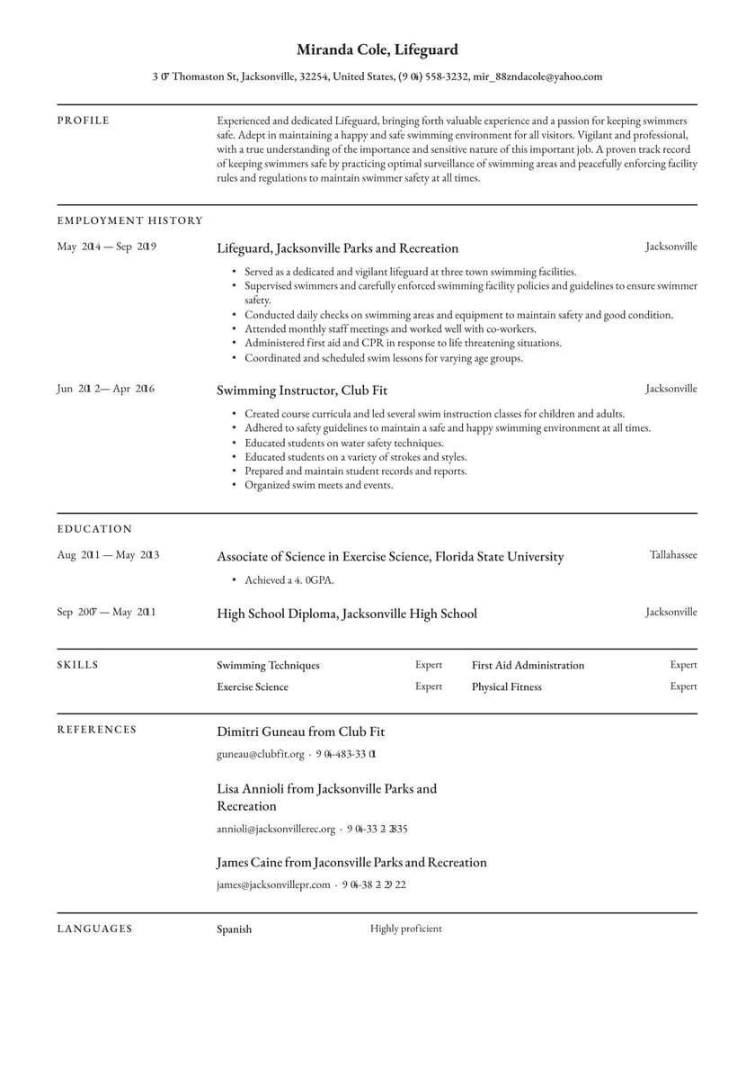 High School Football Player Resume Samples Lifeguard Resume Examples & Writing Tips 2022 (free Guide)
