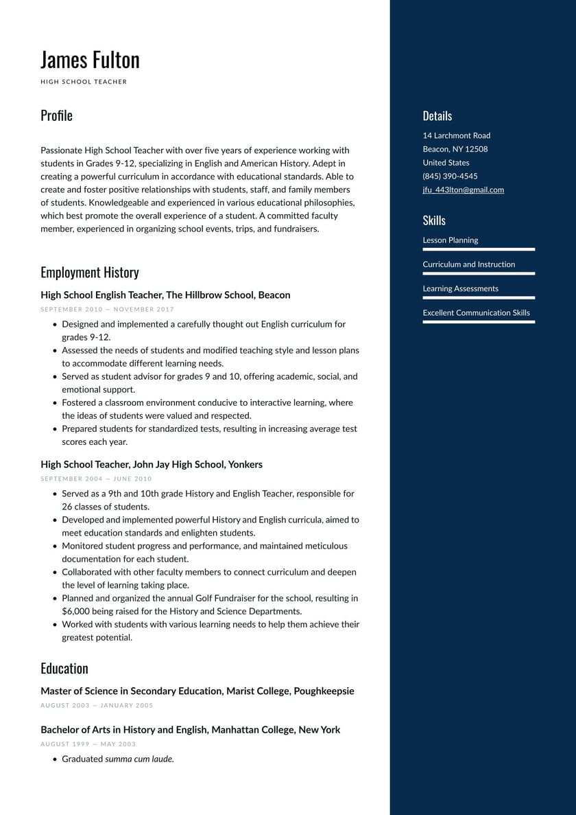 High School Guidance Counselor Resume Sample High School Teacher Resume Examples & Writing Tips 2022 (free Guide)
