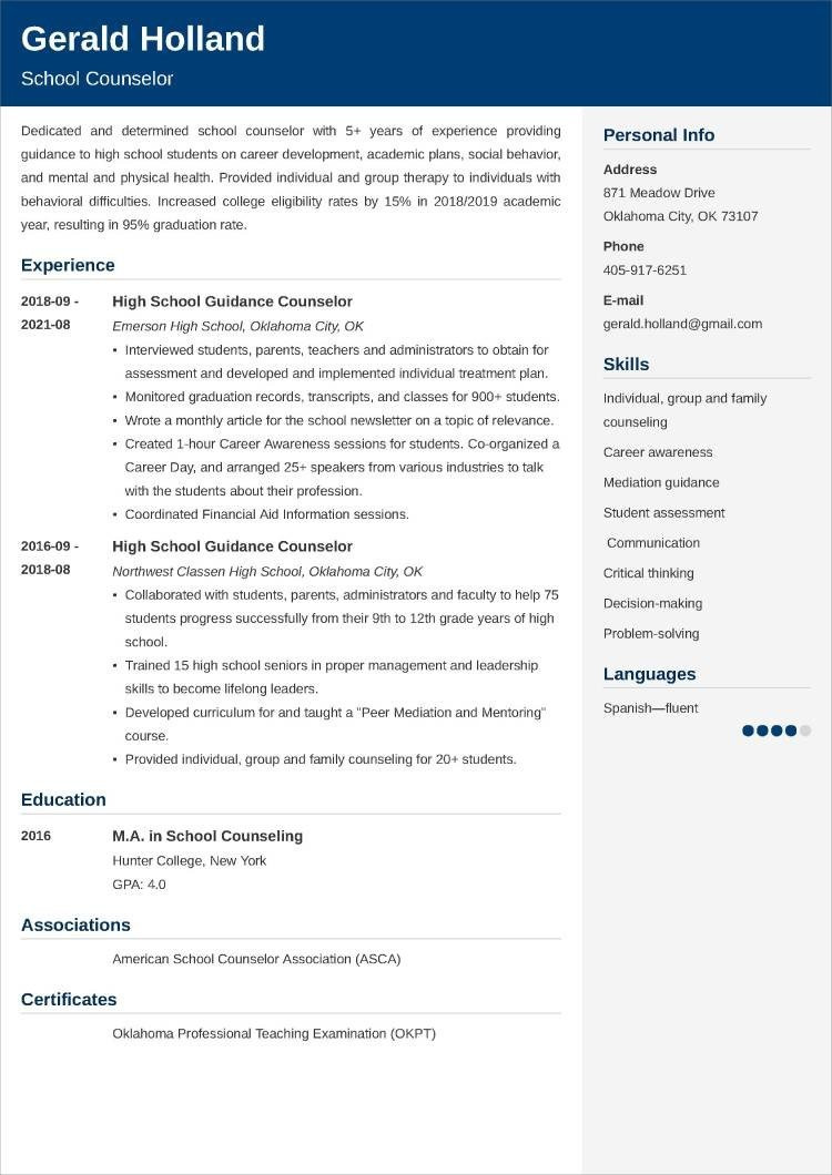 High School Guidance Counselor Resume Sample School Counselor Resumeâsample & 25lancarrezekiq Writing Tips