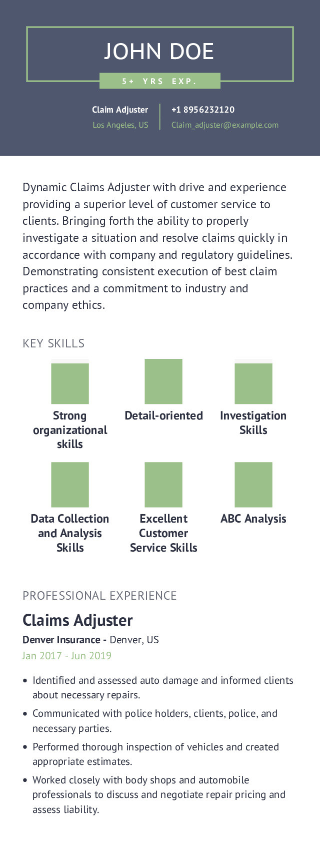 Independent Property Claims Insurance Adjuster Resume Samples Claim Adjuster Resume Example with Content Sample Craftmycv