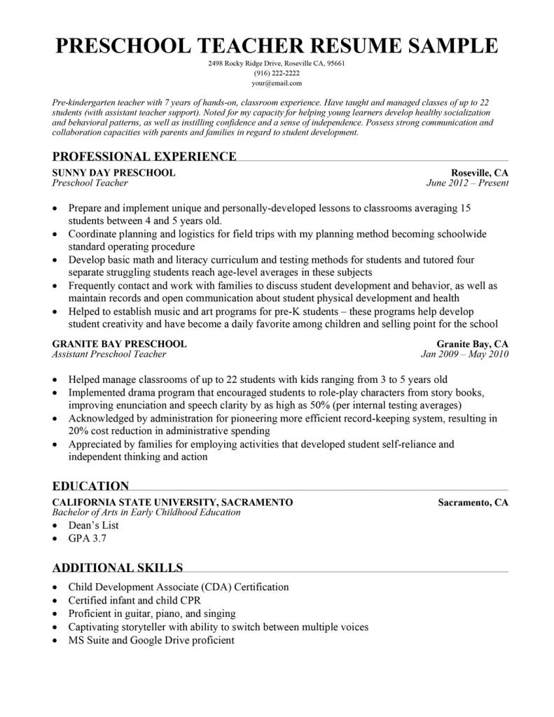 Indian Primary School Teacher Resume Sample Resume format for Fresher Teacher Job In India Preschool Teacher …