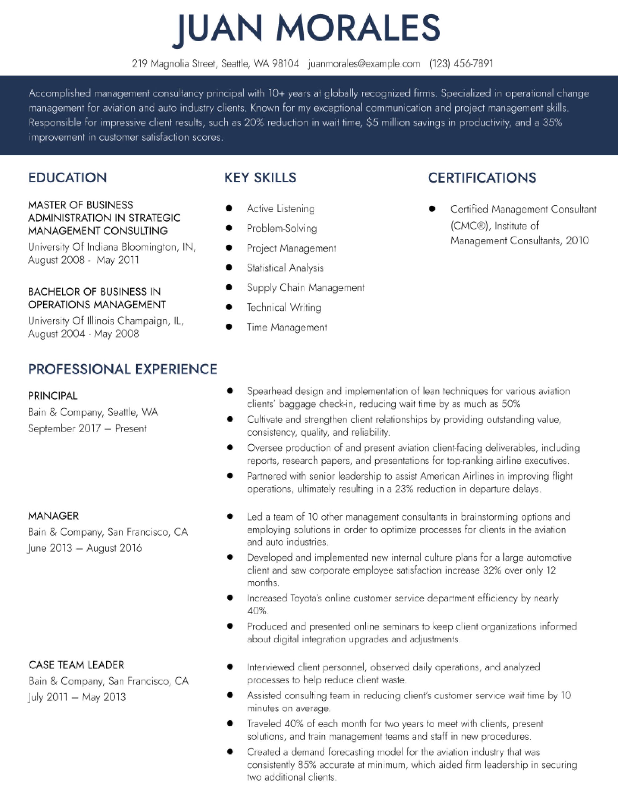 Mba Consultant Sample Resume Start Up Company Management Consultant Resume Examples In 2022 – Resumebuilder.com