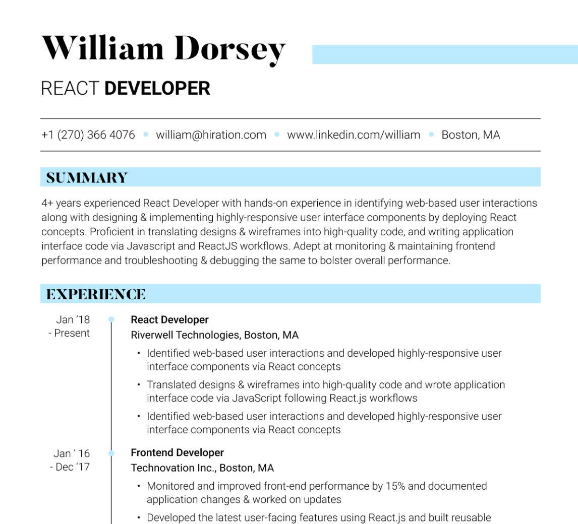 Net Developer with React Js Sample Resume React Js Developer Resume: 2022 Guide with 15lancarrezekiq Section-wise Examples