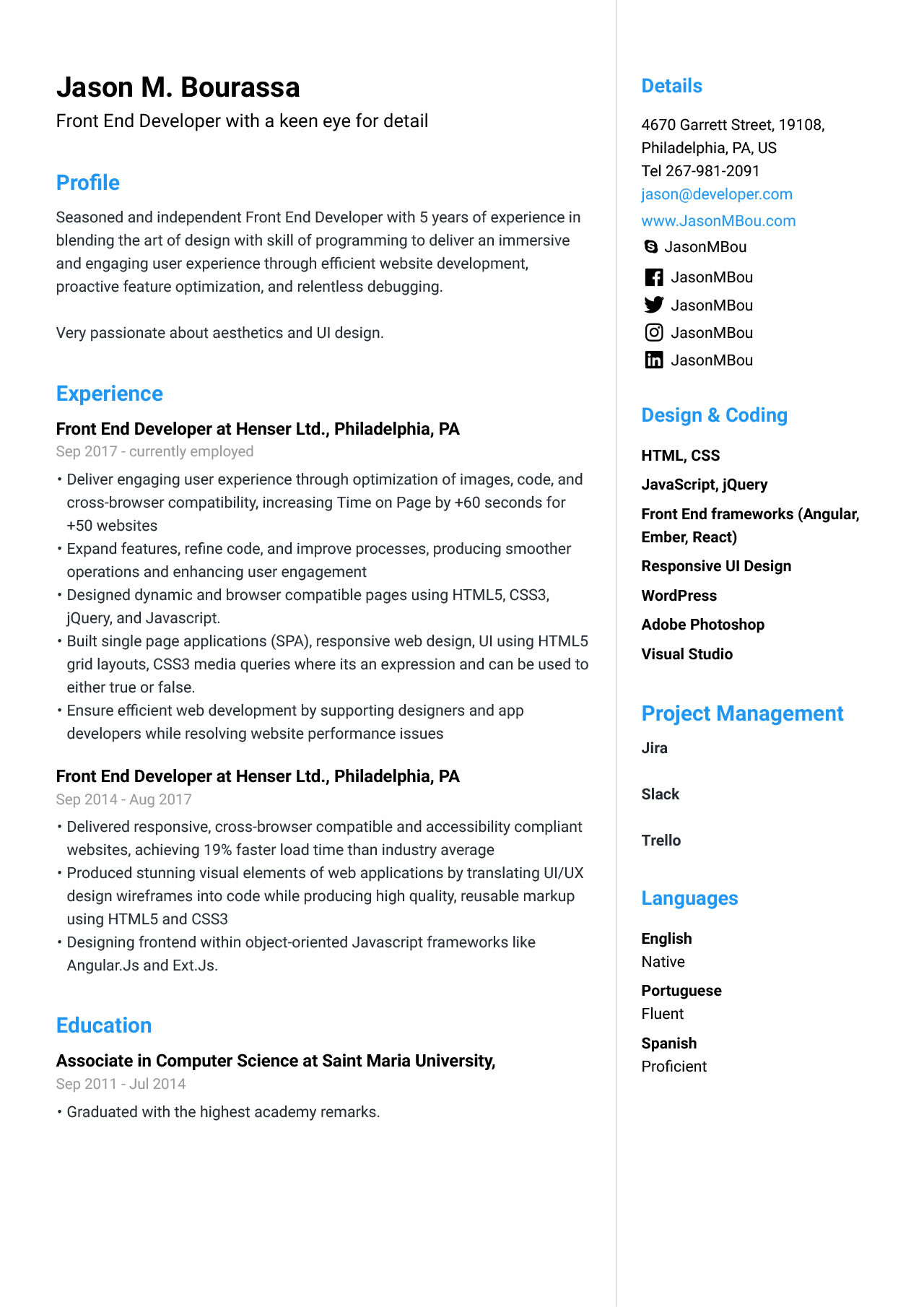 Net Front End Developer Sample Resume Front End Developer Resume [guide & Examples] – Jofibo