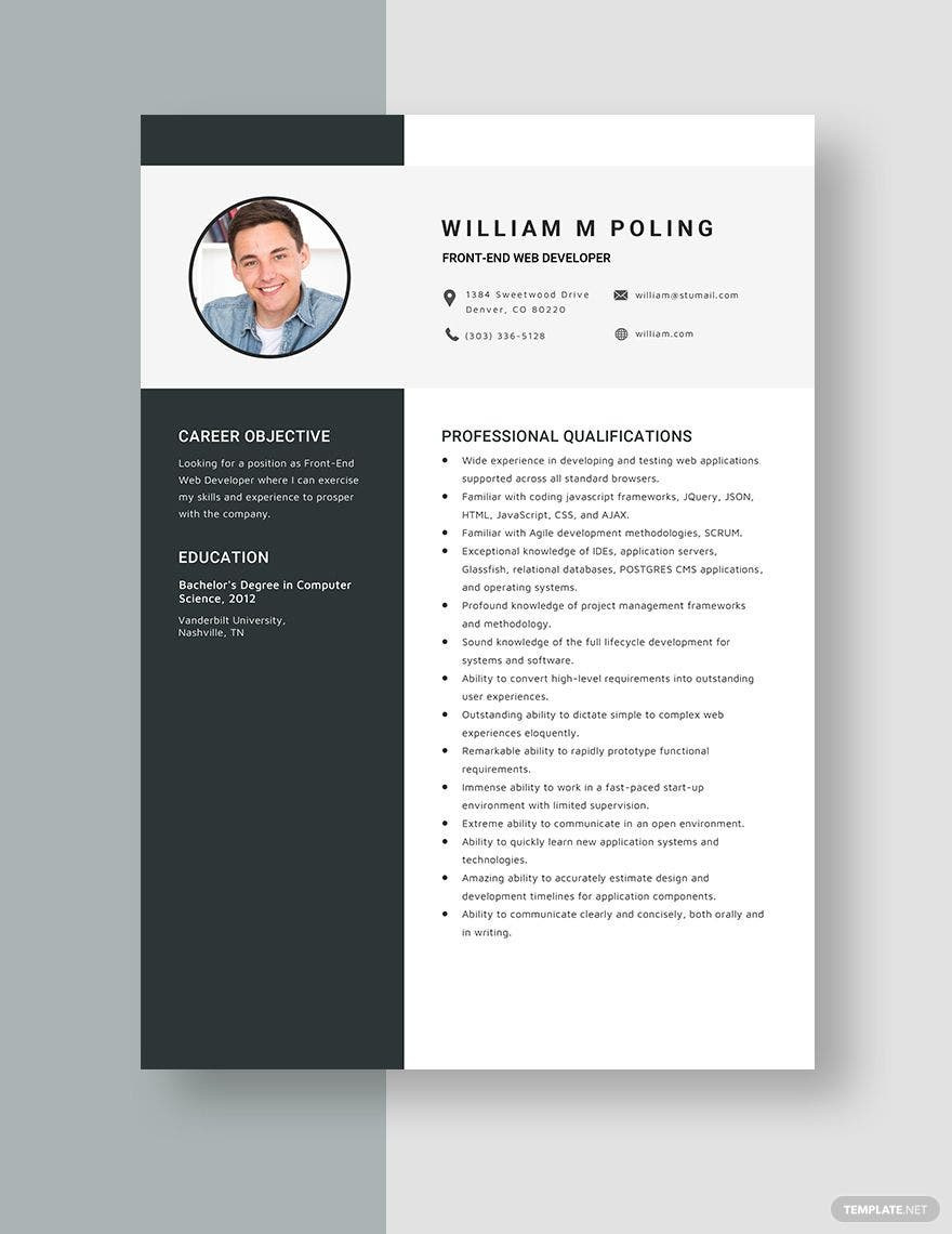 Net Front End Developer Sample Resume Front-end Web Developer Resume Template – Template.net
