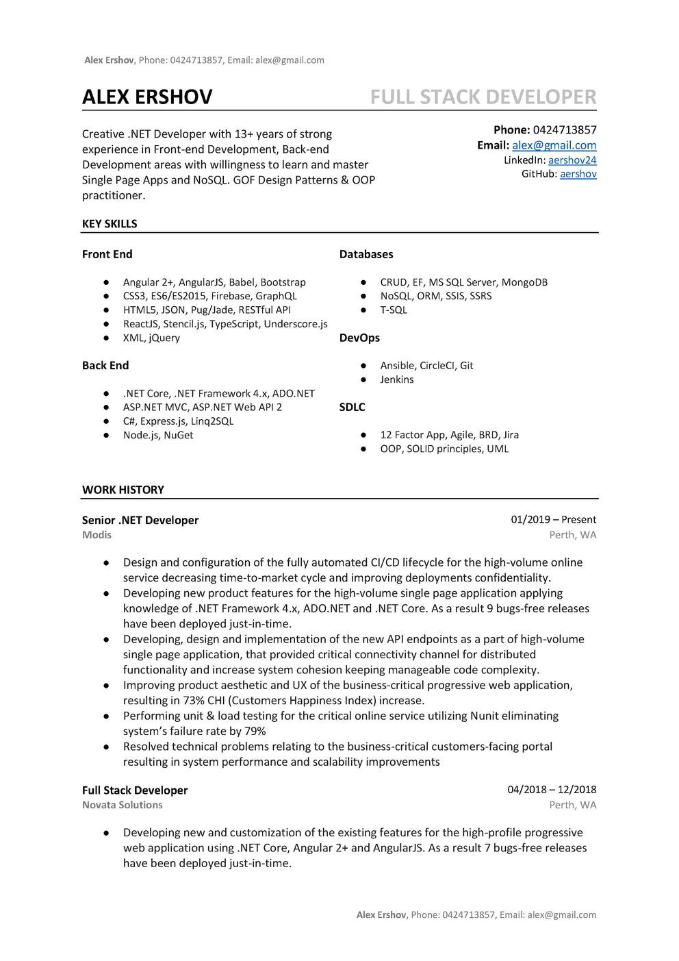 Net Full Time Resumes with 6 Months Experience Samples Github – Aershov24/101-developer-resume-cv-templates: the Only …